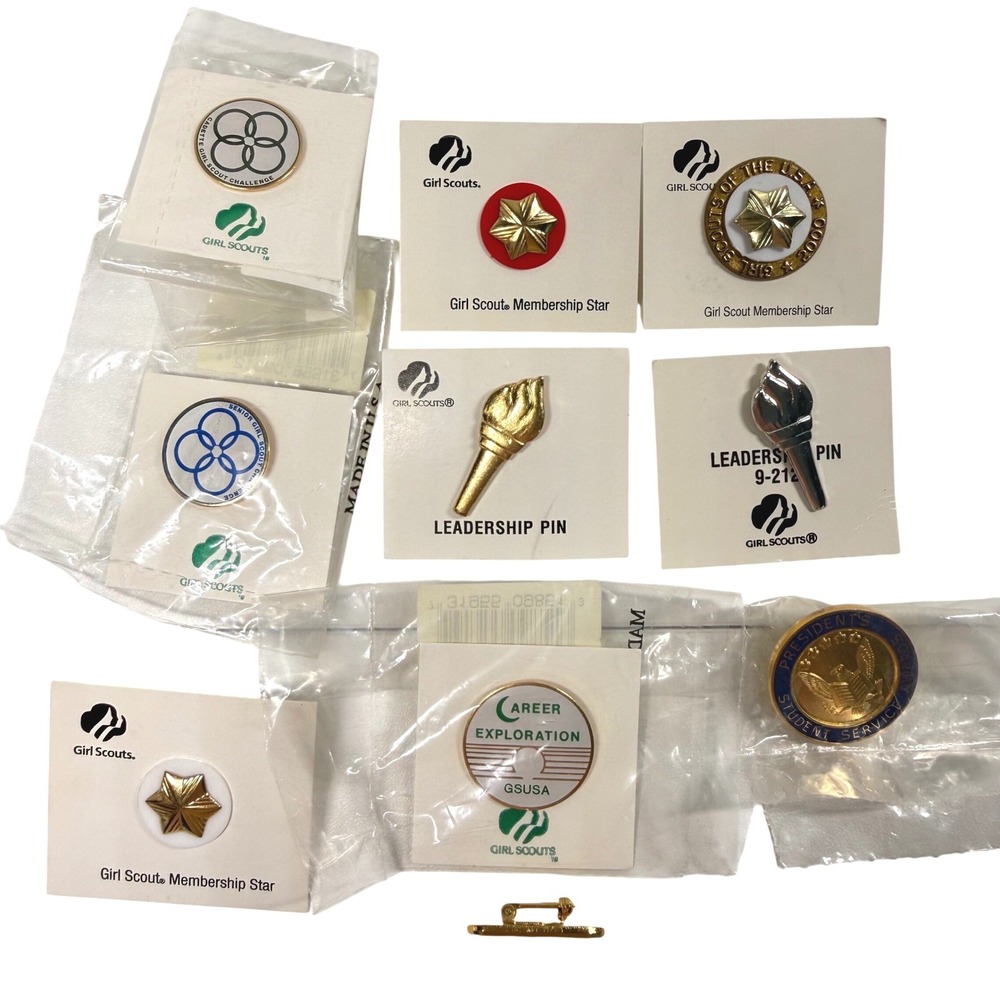 10 Girl Scouts USA Achievement Membership Lapel Pins Leadership Vintage 90s Y2K